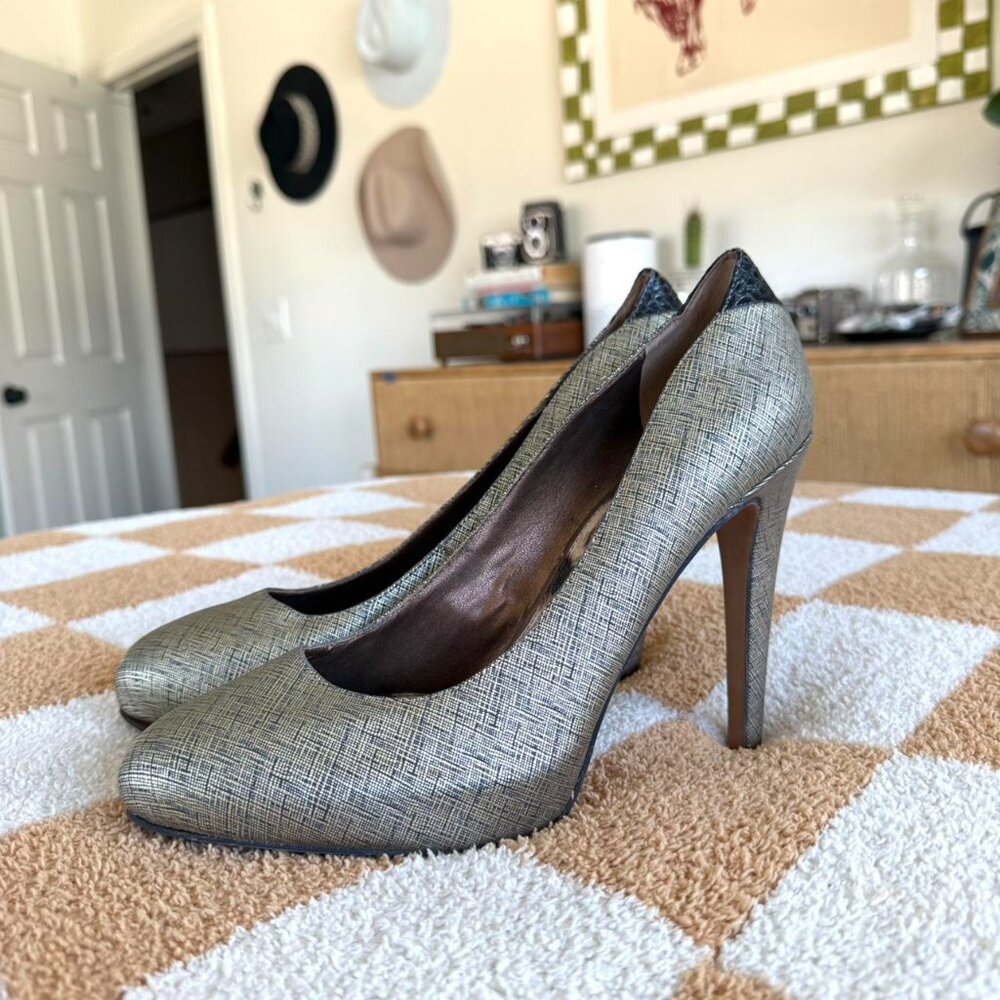 SAM EDELMAN SILVER GOLD BLACK HIGH HEELS WOMENS 10 M - Picture 7 of 8